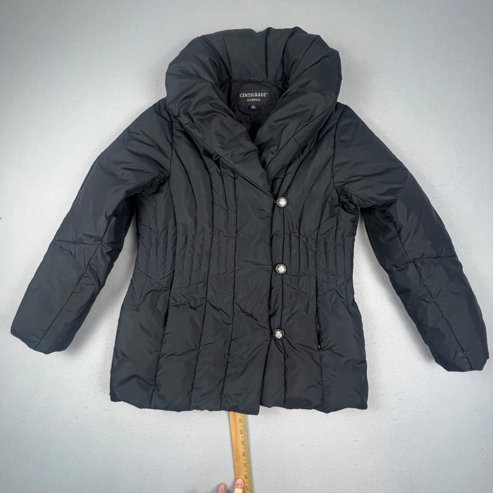 Centigrade Puffer Jacket Womens Size M Black Down Fill Shawl Collar Quilted Coat